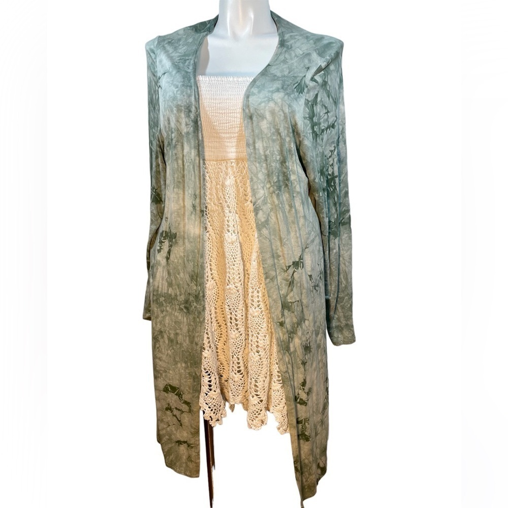Green tie-dye cardigan duster Made in USA 3x